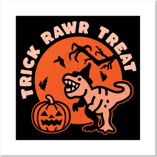 Trick Rawr Treat Witch Halloween Dinosaur T-Rex Funny Kids Posters and Art